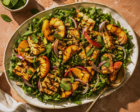 Grilled Paneer, Peach & Chaat Masala Salad
