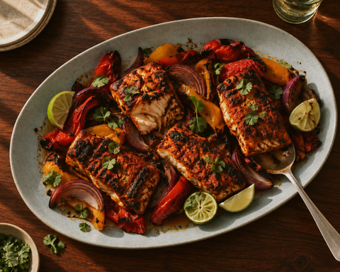 Tandoori Fish with Charred Peppers and Lime